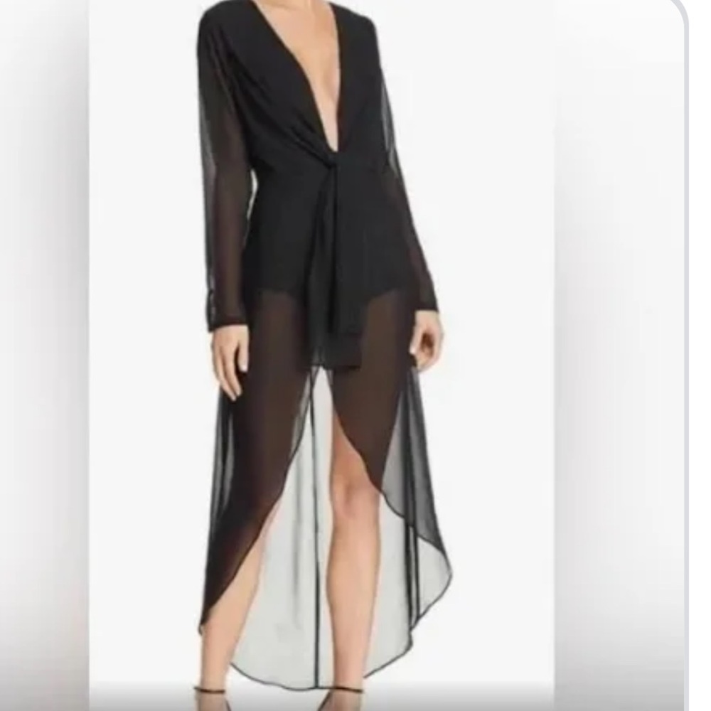 Cotton Candy Black Sheer Tie-Front Bidysuit /romper Dress. Small